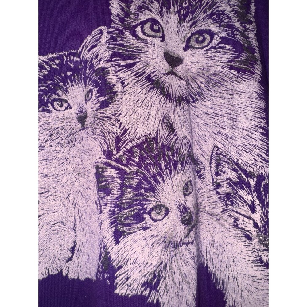 Oversized XXL vintage all over graphic Purple Cat Print Sweatshirt glitter - Picture 3 of 7